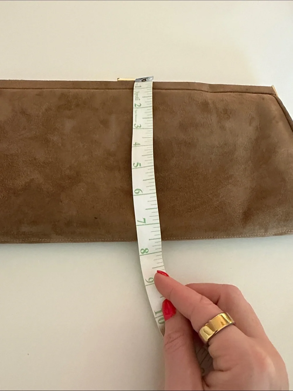 Brown Suede Clutch with Gold Accent